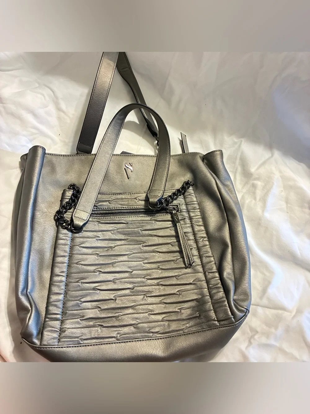 Simply Vera Vera Wang Metallic Gray Tote with Chain Accent
